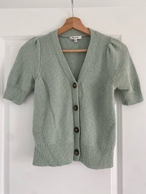 Madewell Sage Green Short Sleeve Button-Up Cardigan